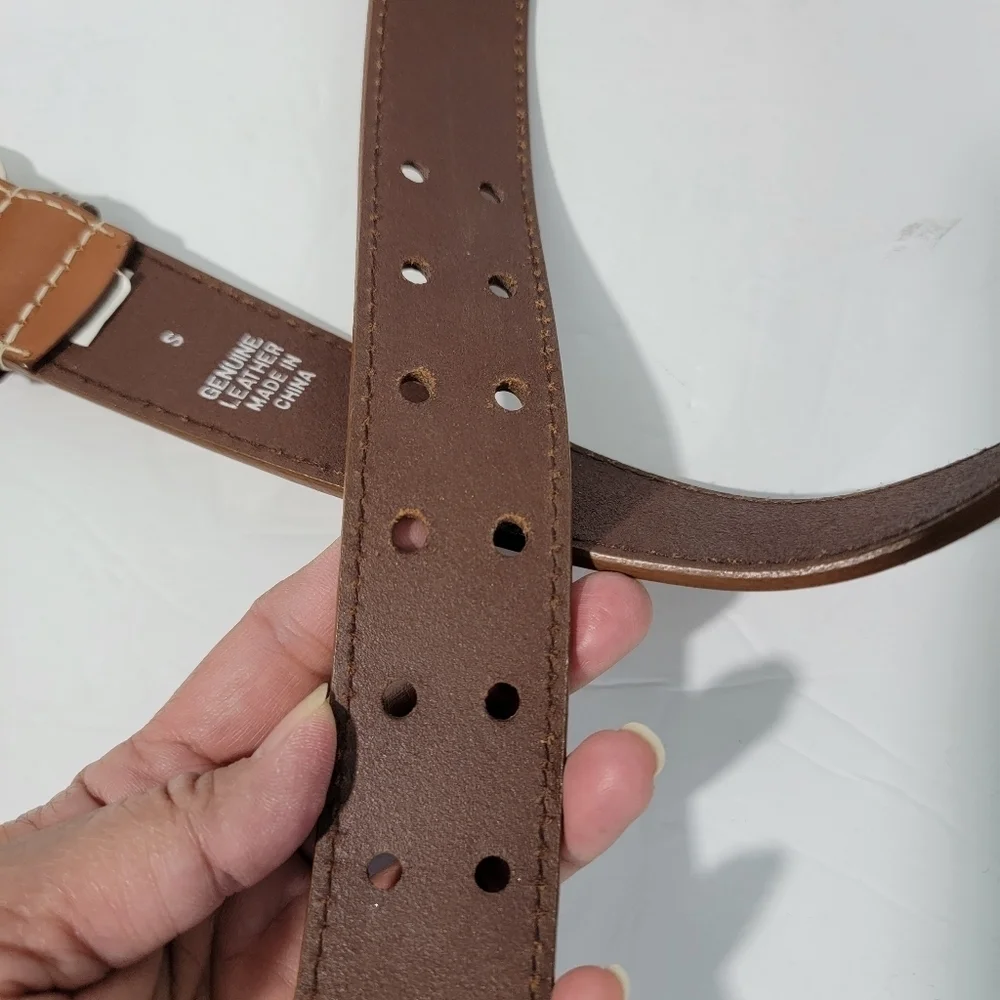 EXPRESS Men's Genuine Leather Belt Brown Size Small (37L, 1.5W) Silver Buckle
